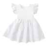 Girls Dresses Baby Designer Clothes Bowknot Princess Fairy Dress Cotton Linen Fly Sleeve Dress Party Boutique Kids Summer Dress Fashion Skirts Sundress