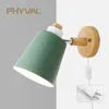 Lamps PHYVAL Nordic With Switch Iron E27 Macaroon 6 Color Bedside Lamp Led EU/US Plug Wall Sconce LightHKD230701