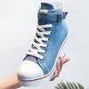 Boots High Top Canvas Women Wedge Shoes Women's Denim Ankle Lace Up Ladies Ankle Canvas Shoes Woman 8cm Heels Sneakers