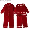 Pyjamas Winter Boutique Velvet Fabric Red Kids Clothes PJs With Lace Toddler Boys Set Pyjamas Girl Baby Sleepwear 220110 Z230701