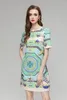 원래 드레스 2023 봄과 가을 여성의 페르시 드레스 패션 동물과 식물 인쇄 라운드 넥 짧은 소매 우아한 드레스 단색 S-XXL 그린