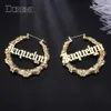 Dangle Chandelier DOREMI Stainless Steel Bamboo Hoop Earrings Customize Name Earrings Bamboo Style Custom Hoop Earring With Statement Words Number 230630