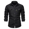 Heren Casual Shirts Single Breasted Denim Shirt Zakelijke Mode Effen Kleur Heren Herfst Slanke Shirts