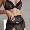 3-teiliges Mesh-BH-Set für Damen, transparenter Ring, sexy Unterwäsche-Set, Bügel-Damen-Dessous-Set mit Strumpfgürtel Q0705258y