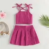 Ensembles de vêtements été enfants bébé filles ensemble de vêtements couleur unie sans manches à volants débardeurs jupe plissée 2 pièces tenue 1 6Y 230630