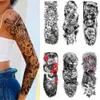 Tatuaggi Temporanei 10 Pz Uomo Fulll Braccio Tatuaggio Temporaneo Foresta Leone Lupo Cranio Donne Sexy Fiore Pistola Orologio Uccello Mosca Impermeabile Corpo Gamba Art Sticker 230701