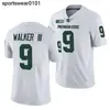 Ed 9 Kenneth Walker III MSU Football Jersey White Green 14 Brian Lewerke Jerseys