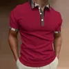 Polos masculinos 2023 masculinos casuais de manga curta Henry Tshirt xadrez de cor sólida elemento impresso em 3D com três botões POLO 230630