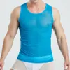 Men's Tank Tops Mens Transparent Mesh See Through Sleeveless Shirts Elastic Gym Muscle Sport String Vest Male Sheer Blouse 230630