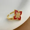 Bague en zircon incrusté de fleurs à quatre feuilles douces pour filles, bague en acier au titane de haute qualité pour femmes, fête de mariage