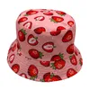 strawberry Printed Double-Sided Bucket Hats For Women Men Lemon Cherry Fruit Panama Cap Sun Fishing Bob Fisherman Hat Bone