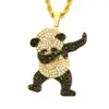 Hip Hop Rapper colgante de diamante brillante collar de oro panda creativo colgante de circón completo cobre micro-inset joyería de circón 76 cm collar 1374