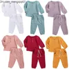 Kleidungssets Kleidungssets 05Y Kleinkind Baby Baumwolle Leinen Kleidung Herbst Jungen Mädchen Knopf Langarm T-Shirt TopLange Hosen Solide 2 Stück Outfits 220928 Z230701