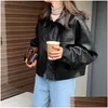 Vestes pour femmes Yiciya femmes printemps automne veste en simili cuir couleur unie lâche simple boutonnage moto décontracté Streetwear Drop Dhmee