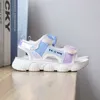 Sneakers Summer Children Sandals Fashion Girls Shoes Lightweight Non-slip Soft Bottom Shading Leather Cute Girls Beach Sandals Pink 8 12HKD230701