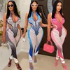 Fashion women's printed sleeveless zipper tight pants two-piece set J230701