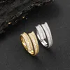 Hip Hop Open Adjustable Baguette Stone Rings For Men And Women Square Iced Out Cubic Zircon Finger Ring Fashion Mens Hip Hop Accessories 18K Gold Plated Gemstone