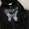 Kadın Tişörtü Kadın Hoodies Tişörtü Harajuku Kadın Hoodies Sonbahar Kış Punk Kelebek Baskılı Uzun Kollu Gevşek Fermuar Ceket Z230701