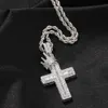 Iced Out Rhodium Plated Cross Pendant Baguette CZ Crown Cross Halsband Kvinnor Mässingsmycken