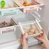 Ny justerbar köksarrangör Spara utrymme kylskåp förvaringsställ kylskåp fryshylla hållare drag-out lådan hemtillbehör