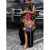 Summer Sexy Sleeveless Irregular Hem Dress VONDA 2021 Women Vintage Floral Print Holiday Satin Dresses Loose Bohemian Vestidos Y220214