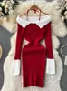 Casual Dresses Elegant Shoulder Bag Hips Mini Dress Women's Fashion Pendant Christmas Red Party Vest P230606