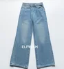 Kvinnors jeans Flair denim tvättade blå vit hög midja bred ben beskurna löst byxor byxor med fickor Fashion Woman Bottoms 230630