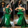 Robes De Bal Arabe Aso Ebi Vert Foncé Sirène Robes De Soirée Sheer À Manches Longues En Dentelle Appliques Jewel Neck Party Deuxième Réception Porte Plus La Taille BC14459