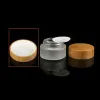 Fashion Frosted Glass Cosmetic Jars Hand/Face/Body Cream Bottles Travel Size 30g 50g 100g with Natural Bamboo Cap PP Inner Cover