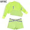 Kleidungssets Kinder Mädchen Sportanzug 3-teilig Hip Hop Jazz Dance Kostüme Trainingsanzug Outfits BH Weste Crop Top mit Net Cover Up Tops und Shorts Set 230630