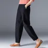 Женские брюки женские длинные с карманами эластичная талия широкие брюки девятая повседневная одежда темперамент женская мода свободные льняные брюки 230630