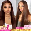 Synthetic Wigs 13x4 Chocolate Brown Straight Lace Front Wig 220% Hd Transparent Frontal Pre Plucked Colored Human Hair For Women 230630