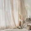 花瓶の茶色の亜麻リネン白いチュールのカーテンリビングルームの寝室ボイルチュール透明なカーテンウィンドウパネル