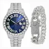 Zegarek na rękę Pełne mrożone zegarek dla mężczyzn Bling Miami kubańska bransoletka mrożona zegarki mężczyźni Hip Hop zegarek luksusowe złotą zegarek kobiety relojes 230630