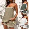 Survêtements pour femmes été 2 pièces ensemble tenue Sexy couleur unie Boho fronde gland Shorts ensembles dames licou frange haut plage Femme 230630