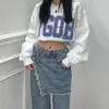 Design SenseofdenimSkirt Women Loose Fake Two Pieces of Wide Leg ConnectedPatchwork raw Edgestraight MopPants New Korean