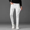 Mäns jeansdesigner White för våren 2023 Nytt high end modemärke Slim fit fötter elastiska avslappnade byxor NJB7