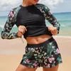 Roupa de banho feminino maiô tanquíni feminino manga comprida roupa de banho 2023 surf esportes piscina moda praia maiôs de duas peças com shorts 230701