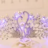 Wedding Hair Jewelry Vintage Crystal Pearl Swan Crown Bride Luminous Crown Wedding Jewelry Crystal Diadem with LED Light Girls Birthday Party Tiara 230630