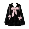 Felpe con cappuccio da donna Felpe con cappuccio Harajuku Little WildCat Felpe con cappuccio da donna Black Tie Bowknot Cute Loose Goth Coat Y2k Style Kawaii Abbigliamento invernale Donna 230630