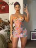 Casual Dresses FSDA Floral Print Spaghetti Strap Backless Bodycon Mini Dress Women Summer Sexy Skinny Sweet Party Holiday Outfits