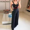 Kvinnors tvådelar byxor klipper ut vridna främre ben jumpsuit office lady casual look för kvinnor 230630