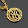 Hip Hop Rapper shiny diamond pendant gold necklace creative Circular symbol full zircon pendant copper micro-inset zircon jewelry 75cm necklace 1378