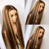 26Inch Soft Long Honey Blonde Full Lace Wig With For Black Women Straight Human Hair BabyHair Preplucked Daily