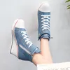 Boots High Top Canvas Women Wedge Shoes Women's Denim Ankle Lace Up Ladies Ankle Canvas Shoes Woman 8cm Heels Sneakers