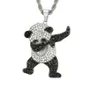 Hip Hop Rapper glänzende Diamant-Anhänger-Goldhalskette, kreativer Panda-Vollzirkon-Anhänger, Kupfer-Mikro-Zirkon-Schmuck, 76 cm Halskette 1374