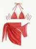 2023 3 PCS Set Bikini a rete Donna Sexy Stampa Costume da bagno con lacci Vita alta con gonna Costumi da bagno Donna Biquini brasiliana Costumi da bagno