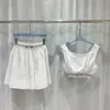 Tweedelige jurk ontwerper 23 zomer nieuwe letter geborduurd dames mouwloze tanktop + A-lijn halve rok wit maanlicht korte casual set IIW4