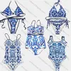 Kvinnor Swimwear Blue White Porslin Jacquard Bikini Set Classic Luxury Designer Fashion Bathing Suit331n