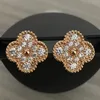 Charm Stud Ohrringe Zwei Blumen 4/vier Blattklee Rückenmutter-Perlmutter Silber 18K Gold plattiert Titan Achate für Frauen Mädchen Valentiner Hochzeit Schmuck Schmuck